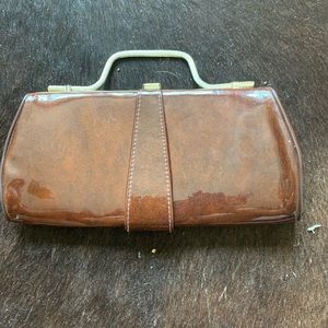 Vintage brown pleather gold claps  clutch